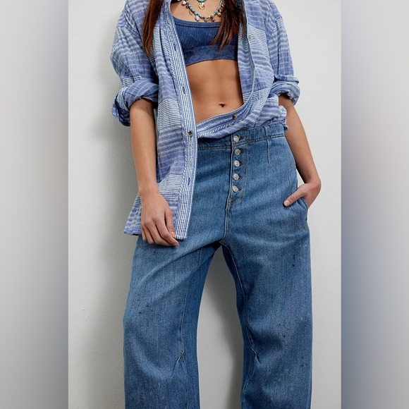 FREE PEOPLE Osaka Barrel Jeans Calypso Splattered - Picture 3 of 8